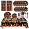 121Pcs Halloween Party Supplies Serves 24 Happy Halloween Pumpkin Witch Spider Web Bat Tableware Set with 1 Tablecloth, 7 Plates, 9 Plates, Napkins, Cups & Forks for Halloween Party Decorations