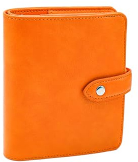 XiowDow Cash Stuffing Wallet A7 Budget Binder Orange Mini Planner PU Leather Small Notebook Cover 6 Rings Money Organizer Snap Closure for Purse Journal Filler Paper A7 Cash Envelopes