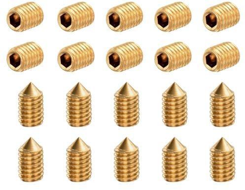 sourcing map 30Pcs Set Screws M3x5mm Brass Cone Point Hex Socket Grub Screws for Machinery, Home Repairs, and Fixtures Gold Tone