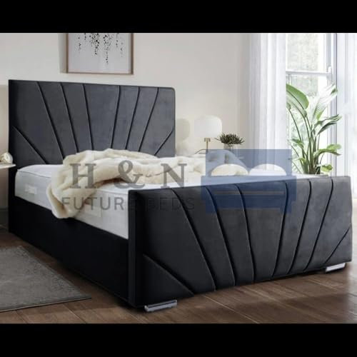 H&N FUTURE BEDS | 54 Tall Luxury Sunrise Panel Bed Frame Plush Upholstered Ottoman Bed UK (Claret Plush without mattress, 3FT Sinlge with Gaslift)