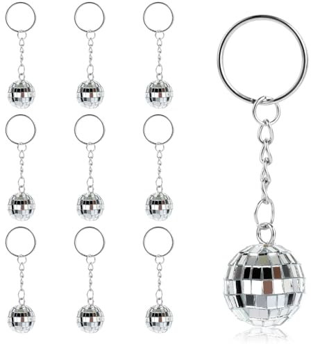 Molain Disco Ball Keychain Keyring, 10 Pcs 70er Jahre kleine Disco Balls Keychain Silber Spiegel Ball Keychain Ball Party Supplies für 70er 80er Disco Party Supplies Halloween Weihnachten Party Dekora