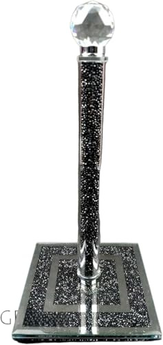 Crystal Crushed Diamond House Decor Paper Towel Holder Stand, 30 cm, Silver (Black, 31cm)