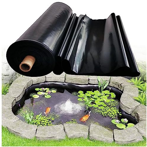Grande rivestimento flessibile per laghetto da 5 x 10 m, spessore 0,12 mm, membrana per laghetto impermeabile, per paesaggio, giardino, piscina, rivestimento nero durevole e facile da installare