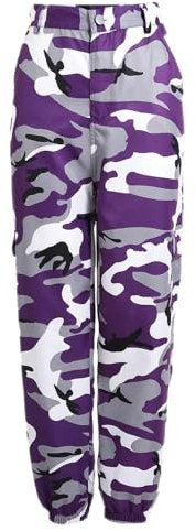 ANHATUIV Damen-Cargohose, Camouflage, mit Bündchen, Jogginghose, mit Taschen, Trainingshose, hohe Taille, Teenager, Mädchen, Cargo-Jogginghose, zierliche Kampfhose, Outdoor-Arbeitshose, 01 lila, M