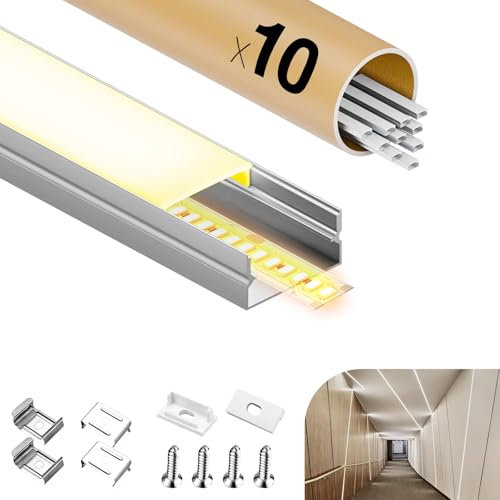 GEEKLUX 10 x LED Profil 2 m, U Profil Aluminium für LED Streifen bis 17 15 mm, (20 m) Größe 19.7×10 mm, aluprofil mit Milchiger Abdeckung, Led Kanal Komplettset mit Endkappen, Clips und Schrauben