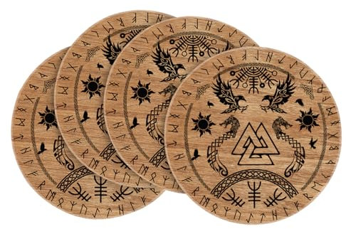 Artoid Mode Braun Wikinger Baum des Lebens Rabe Helm der Ehrfurcht Platzsets 4er Set, 37cm Küche Tisch Dekoration Drinnen Urlaub Party Dekor