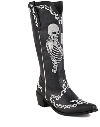Stivali Moda da Donna Stivali Alti 5 cm Stivali da Cowboy Western con Bocca a V Stivali da Cavaliere Punta Alta Tacco Spesso Stivali al Ginocchio con Tacco Medio