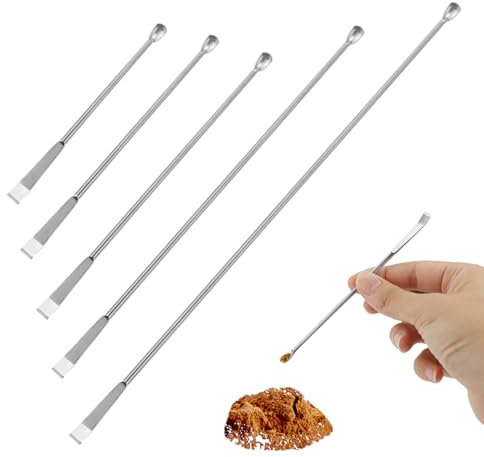 QERUTK 5pcs Stainless Steel Lab Spatula Set, Medicine Spoon, Micro Lab Sampling Reagent Spoon, Micro Spoons, 2 in 1 Double Head Design, Five Sizes for Science Labs, Chemistry Classrooms
