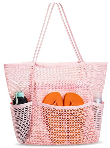 Haiane Strandtasche XXL Familie, Netztasche Einkaufstasche Mit Reißverschluss Innentasche, Faltbare Mesh Badetasche Damen, Saunatasche für Urlaub Sauna Sport Einkaufen Strand