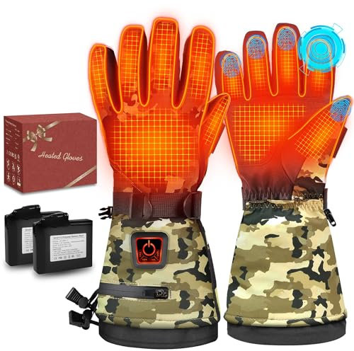 Powate Beheizbare Handschuhe für Herren Damen, 3 Stufige Beheizte Ski Handschuhe mit 7,4 V 22.2 WH Wiederaufladbare Akkus 10 Stunden Betriebsdauer, wasserdichte Zum Klettern, Radfahren, Gelb XL