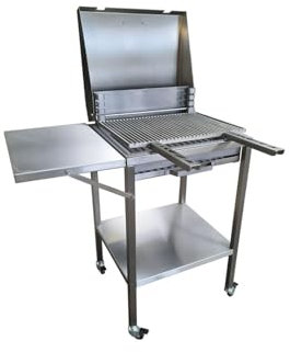 Barbecue Inox Charbon de Bois sur Chariot avec Couvercle - Plancha Tonio