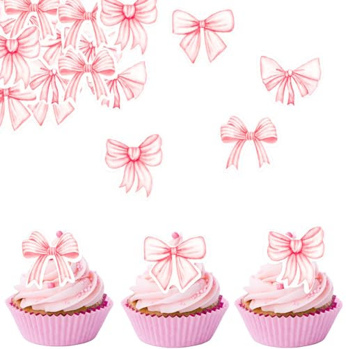 ENLACE Essbare Tortendeko Schleifen,40 Stück Rosa Schleife Cupcake Topper Schleifen Deko Geburtstag Essbar,Schleife Kuchen Deko Essbar,Bögen Hochzeitstorte Deko,Esspapier Bögen Muffin Deko Babyparty