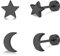 FACOKO flache Ohrringe für Damen 2 Paar Stern- und Mond-Ohrringe 5 mm schwarze Titan-Ohrstecker mit Schraubverschluss für mehrere Ohrlöcher hypoallergene Ohrstecker für empfindliche Ohren