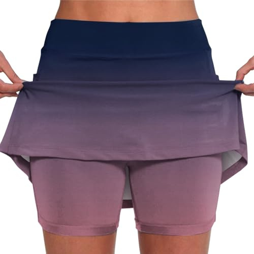 Couawaticy Short pour femme - Jupes de sport de grande taille - Jupe extensible taille haute avec poches - Legging gainant - Mini short à séchage rapide - Pour athlétisme, tennis, gym, yoga, golf