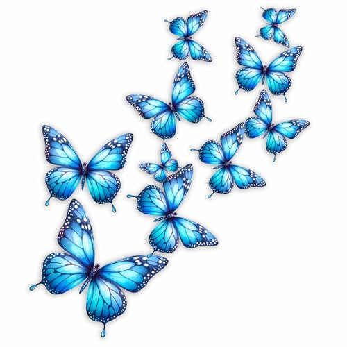 x10 Ice Blue Butterfly Stickers, Cover up Marks, Multi-Purpose Ideal for Phone, Cups, Tile, Toilet, Car, Laptop, Glass, Wall. Non Transparent Vinyl Decal, Weatherproof & Vibrant (Ice Blue)
