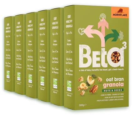 Mornflake - Beta 3 Nuts & Seeds Oat Bran Flake Granola Cereal. 6x 500g Multipack Box High In Fibre, Thiamin And Magnesium. Breakfast Cereal Multipack With Added Mixed Nuts And Seeds (Pack of 6)
