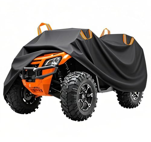 Blueshyhall Quad ATV Abdeckungen Wasserdicht UV-Schutz Schwarz, ATV Abdeckplane Indoor Outdoor aus 210D Polyster-Stoff mit Reflektierenden Streifen und Schnalle Gurte (XXXL (256 x 110 x 120 cm))
