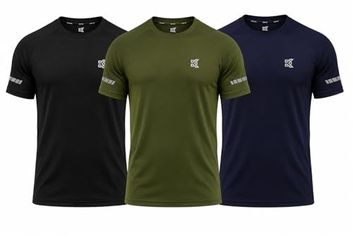kraftd Pack of 3 Mens Workout Short Sleeve T-Shirts Athletic Fit Fast Drying Moisture Wicking Sports Style T-Shirts