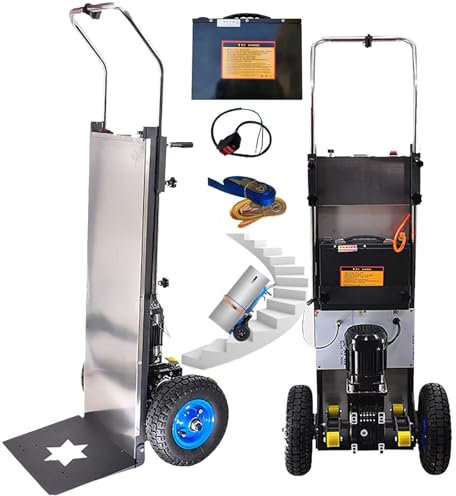 ZZwansuGE Carrello Saliscale Elettrico - per Salire E Scendere Le Scale, Portata 400 kg, Batteria Rimovibile 48 V/36 Ah, 2 velocità, con Manico Telescopico (115-165 cm)