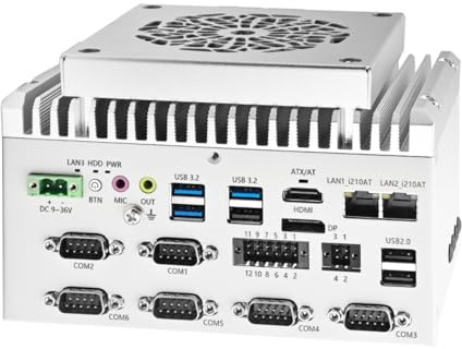 Glovary Fanless Mini PC i5 1235U (10C12T, up to 4.4GHz), 2 x i210AT Gigabit LAN, Lüfterloser Industrial Computer Din Rail, Barebone, 6 x RS232 COM, 8 Pin GPIO, USB3.2, 9-36V Auto Power On