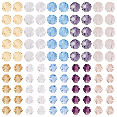 Craftdady 300 piezas Cuentas de vidrio bicónicas Cuentas de cristal facetadas transparentes Cuentas de manualidades redondas a granel para hacer joyería Pulseras Collares Pendientes