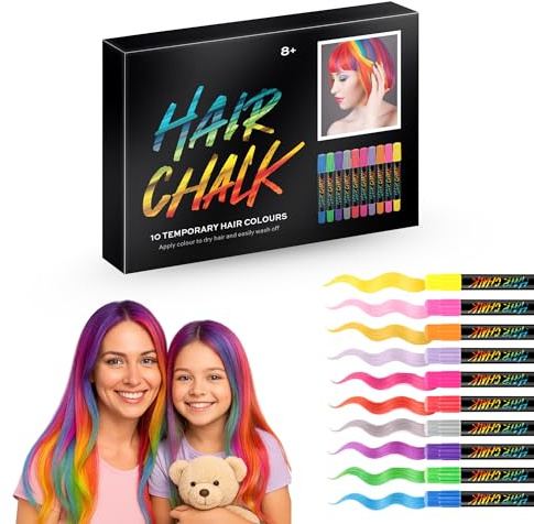 Straame Hair Chalk 10 Colour Set, Washable Temporary Hair Dye Pens for Fun | 10 twist-up chalk pens, water-soluble formula, shampoo wash-out, easy application and bright shades for birthdays and cosplay