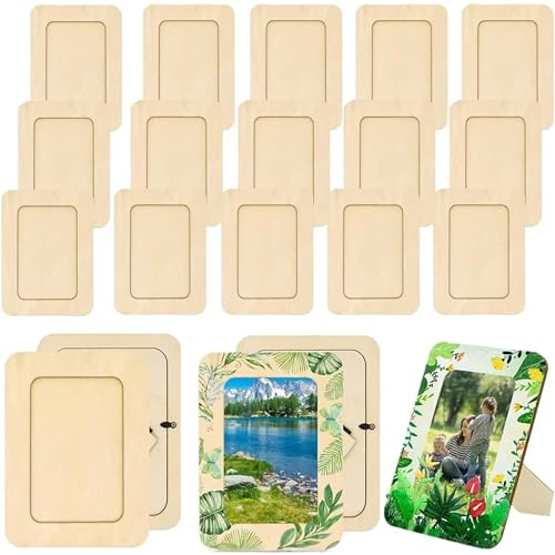 Yuelulala 10pcs Wooden Frames for Craft 8.8 × 6.7 Inch Unfinished DIY Wooden Picture Frames for Painting Decorating, Creativity Photo Frame Gift Decoratable (A225-10)