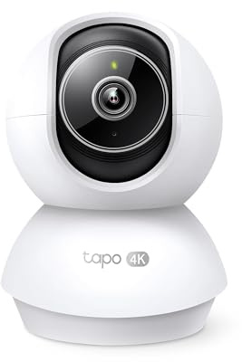 Tapo C250 4K 8MP Telecamera Wi-Fi Interno, AI Auto-Zoom Tracking Persone/Animali, Visione Notturna, Allarme acustico e luminoso integrato, Compatibile con Google e Alexa