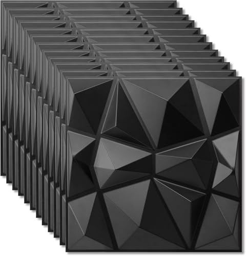 12 Pcs 3D Wall Panels PVC Panel,Facade Cladding. (Black) | Ceiling Panels,Acoustic Wall Panels, Wallpaper for Living Room, Bedroom.