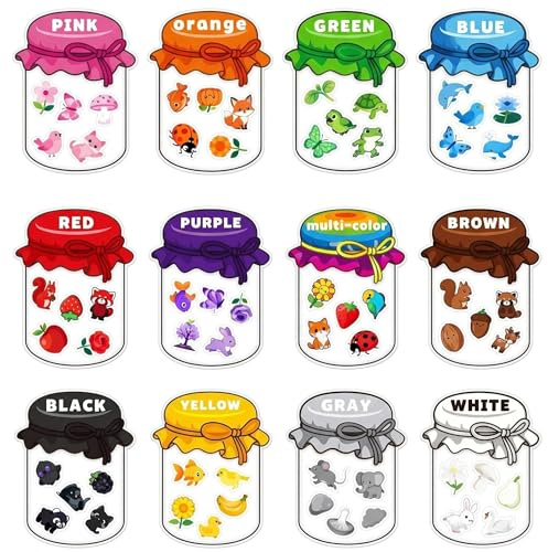 Magnetic Colour Sorting - 12 Pcs Fridge Magnets with 60 Vibrant Learning Shapes, Educational Colour Sorting Set for Whiteboard, Multi-Purpose Magnetic Figures