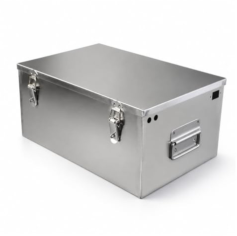 Cassone Per Batterie In Acciaio Inox Con Coperchio Bloccabile; Robusta Cassetta Impermeabile Per Attrezzi E Stoccaggio, Dotata Di Maniglie Laterali(46x36.5x19.5cm/18x14x8)