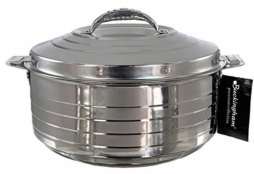 Buckingham Double Wall Stainless Steel Insulated Hot Pot Food Warmer Serving Dish Lidded Casserole Round Hotpot Food Storage 3500 ml