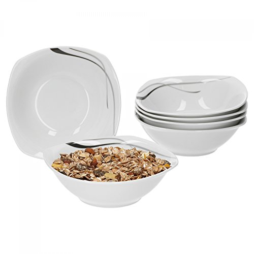 Van Well 6er Set Müslischale Silver Night, 250 ml, 145 x 145 mm, Salatschale, Suppenschüssel, Hotelporzellan, Servierschale, Porzellan, abstraktes Dekor, Gastro