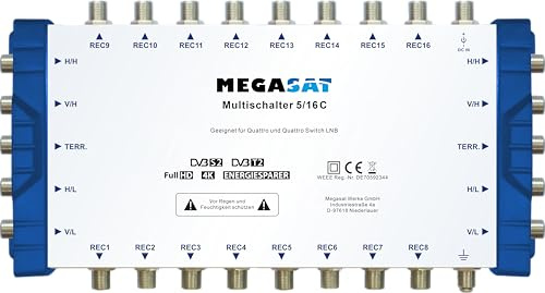 Megasat Multischalter 5/16 C – 1 Satellit / 16 Teilnehmer, kaskadierbar | Verteilung von Satellitensignalen an mehrere Receiver