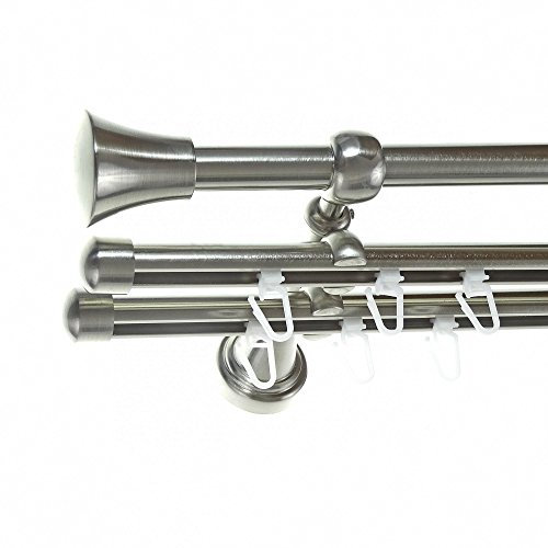 BASIT Gardinenstange Innenlauf Edelstahllook 16mm 3-läufig Wand 140cm H14