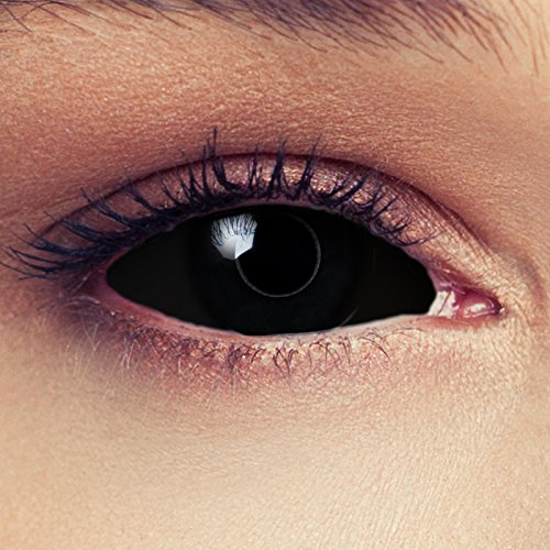 DESIGNLENSES Komplett schwarze Full Sclera große farbige Kontaktlinsen mit 22mm Durchmesser, 1 Paar (2 Stück) + Aufbewahrungsbehälter Black Witch