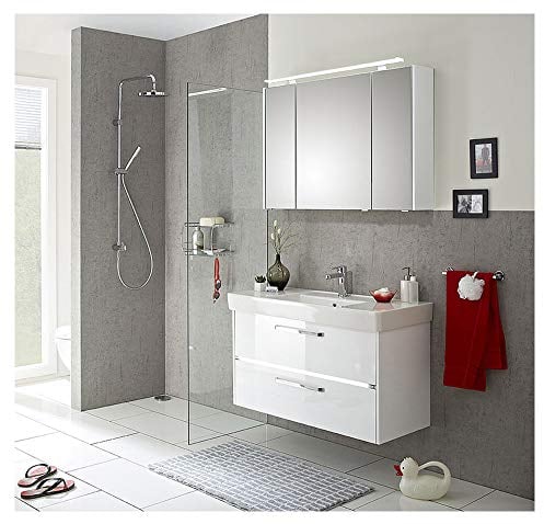Pelipal - FOKUS 05-3050 - Badmöbel-Set - 105 cm - 3-teilig, vormontiert mit Spiegelschrank, Keramik-Waschtisch usw. in weiß Hochglanz