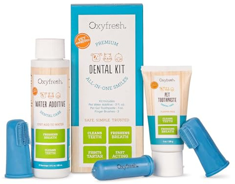 Oxyfresh Premium Pet Dental Kit for Dogs & Cats – Easiest Breath Freshener & Teeth Cleaning Solution for Fresh Breath, Clean Teeth, Plaque & Tartar Control – 1oz Toothpaste + 3oz Water Additive