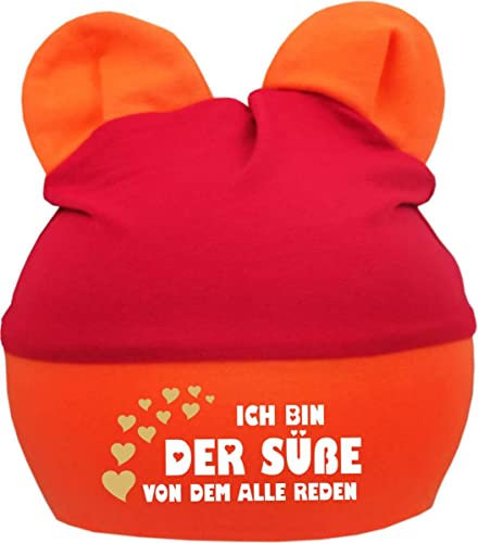 Kleiner Fratz Baby Ohren Mütze Multicolor (Farbe rot-orange) (Gr. 3 (98-122) Ich Bin der Süße von dem alle reden