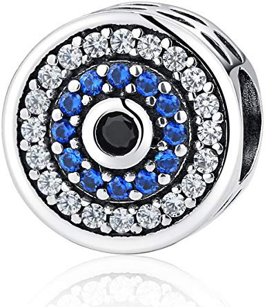 Breloque mauvais œil en cristal bleu pour bracelets Pandora - Argent sterling 925 - Pierre porte-bonheur - Compatible avec les bracelets européens à chaîne serpent, Cristal, Zircone cubique