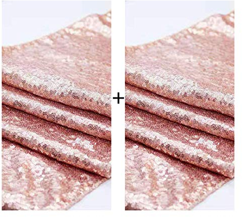 Tinyuet Chemin de Table en Tissu Métallisé Rose Or à Paillettes, 2Pcs Chemin de Table Rose Or Mariage - 30x275cm - Décoration pour Mariage, Événement, Salon et Extérieur