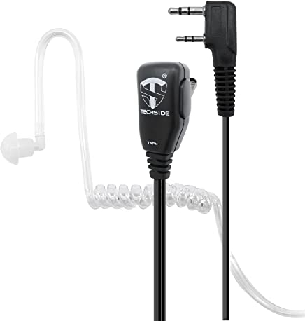 TechSide Microfono Auricolare TSPN Pneumatico cavi spiralati Estensibili 200cm walkie talkie Compatibile con Kenwood 2 pin BaoFeng UV-5R UV-82 888S Midland G10 G11V CT890 Vigilanza Sicurezza Caccia