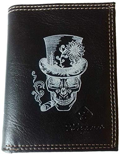 Syl'la Tete Mort Cigare Carte Etui Petit Porte Feuille Homme Porte Monnaie Cartes papiers Noir