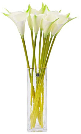 cn-Knight 12 lirios artificiales de cala de tallo largo de 50.8 cm para decoración del hogar, centros de mesa, boda, novia, ramo de bricolaje (blanco con ápice verde)
