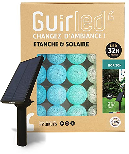 GuirLED - Außengirlande mit Lichtkugeln LED-Guinguette - Wasserdicht IP55 - Hocheffizientes Solarpanel - Automatisches EIN/AUS - 32 Kugeln 6 m- Horizont