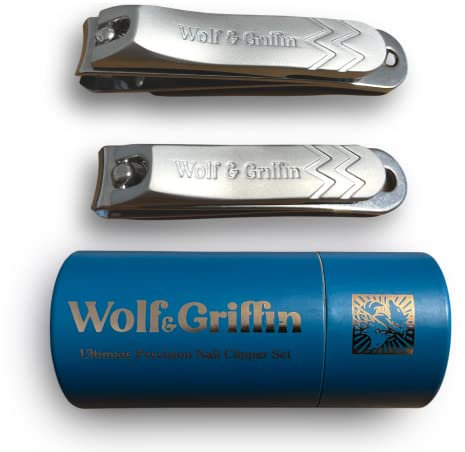 Wolf & Griffin Ultimate Precision 2-Piece Nail Clipper Set | Stainless Steel | Professional Nail Clipping Kit for Fingernails & Toenails | for Men & Women