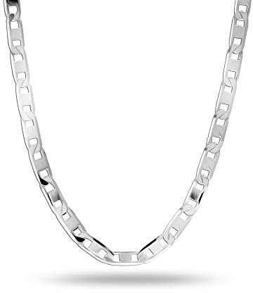 LeCalla Links Collana a catena a maglie Mariner piatte in argento sterling 925 con taglio a diamante italiano per uomo e donna 24 pollici