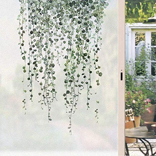 Fenster-Sichtschutzfolien, dekorativ, zum Aufhängen, grüne Pflanzenfensterabdeckung, gedeckte Farben, mattierte Fensterfolie, Glasaufkleber für Zuhause, 88 x 200 cm