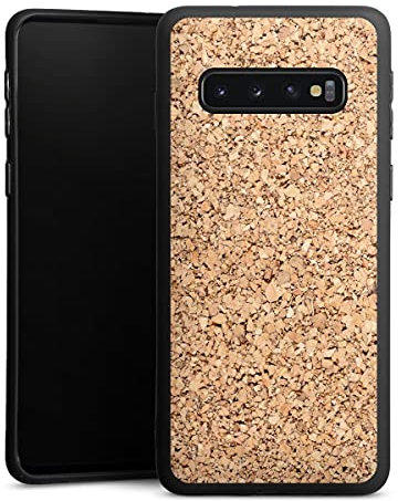 DeinDesign Premium Silikon Hülle kompatibel mit Samsung Galaxy S10 Handyhülle schwarz Case Kork Holzoptik Holz