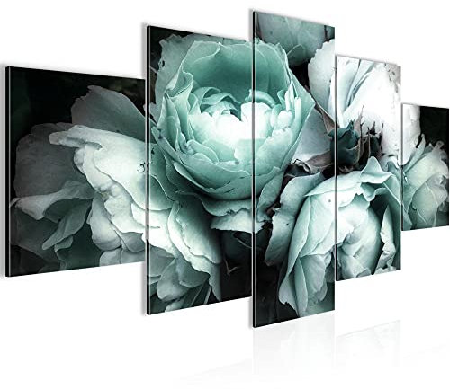 Runa Art - Quadri Fiori Rose 200 x 100 cm 5 Pezzi XXL Decorazione Murale Design Colorato Nero 039151b